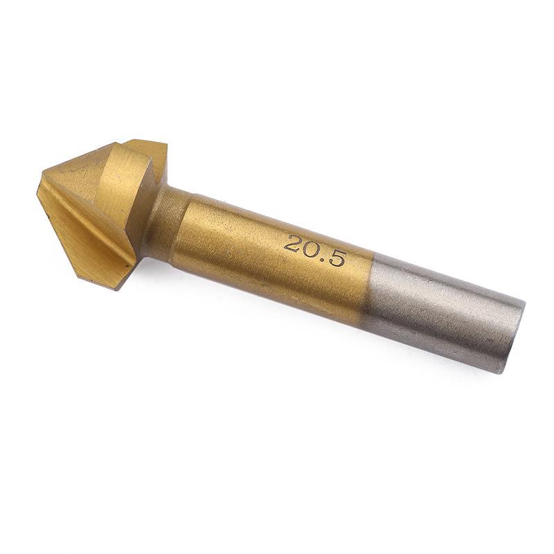 6-Piece Titanium-Plated 90° Countersink Drill Bit Set, Three-Flute, High-Speed Steel 4241