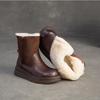 Johnature Retro Wool Warm Short Boots Genuine Leather Round Toe Side Zipper Thick Bottom Women's Shoes