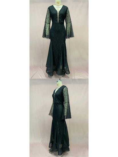 Elegant Black Fishtail Lace Evening Gown for Women