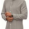 Men's Stand Collar Solid Color Striped Long Sleeve Cardigan Casual Shirt