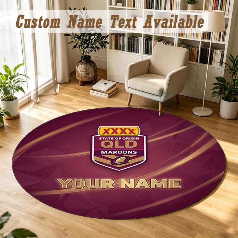Round Rug Custom NameQueensland Maroons Pattern Non Slip Carpet Home Floor Decor
