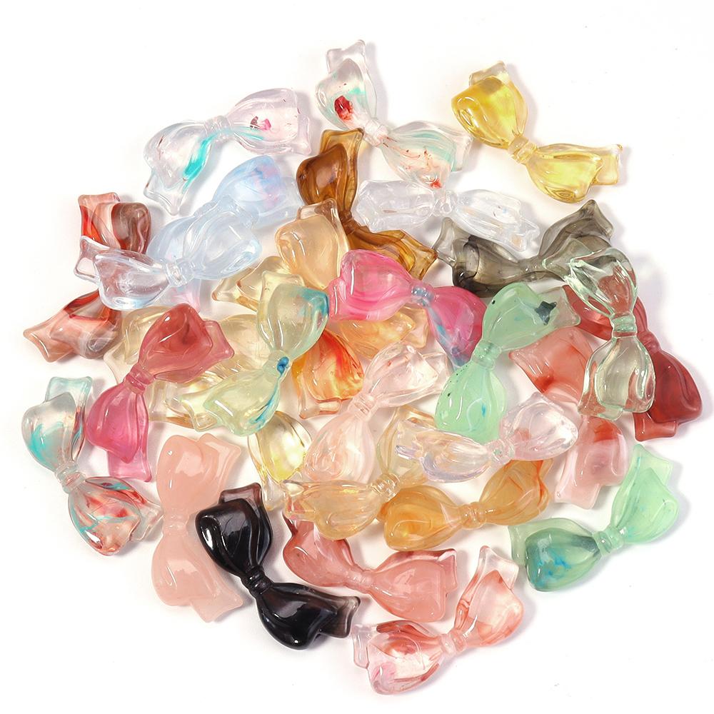 30pcs/lot 29x14mm Colorful Acrylic Beads Bow Shaped Loose Spacer Charm Beads For DIY Fashion Earring Keychain Jewelry Accessorie