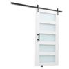 Sliding Barn Door, 1067 x 2134mm, High-Strength MDF Panel and Glass, Barn Door with Hardware Kit, Water-Proof PVC Surface, Easy to Install, H-Frame,