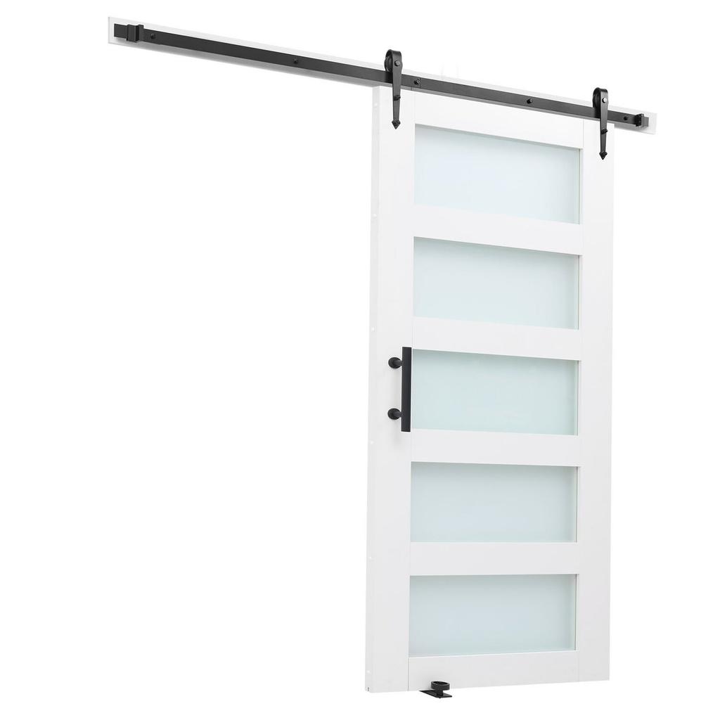 Sliding Barn Door, 1067 x 2134mm, High-Strength MDF Panel and Glass, Barn Door with Hardware Kit, Water-Proof PVC Surface, Easy to Install, H-Frame,