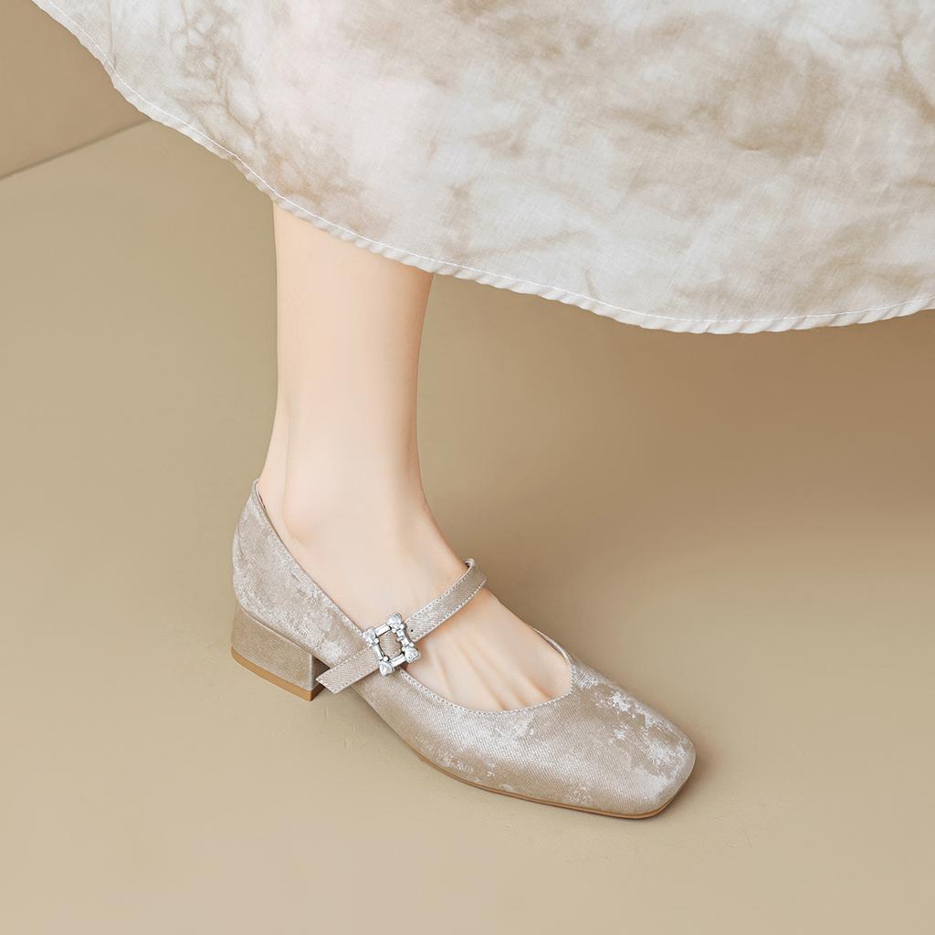 Square Head Mary Jane Shoes Women's Chinese Style Chinese Retro Light Mouth One-word Thick Heel Single Shoes
