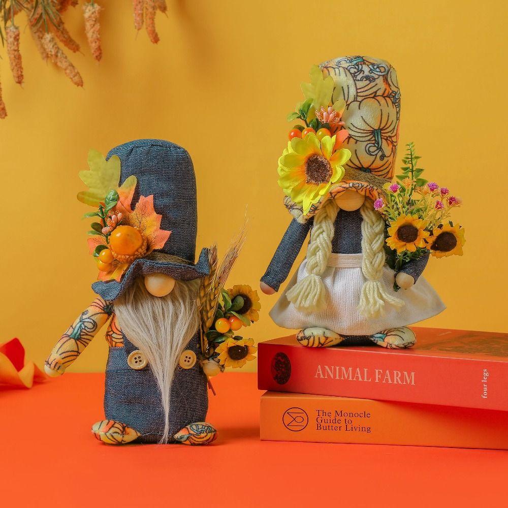 Standing Sunflower Gnome Doll Fall Gnome Maple Leaf Faceless Doll  Fall Gnome Butterfly Gnome