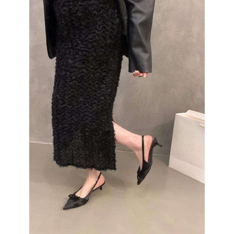High heels sandals women's shoes 2025 summer temperament socialite black spring pointed single shoes