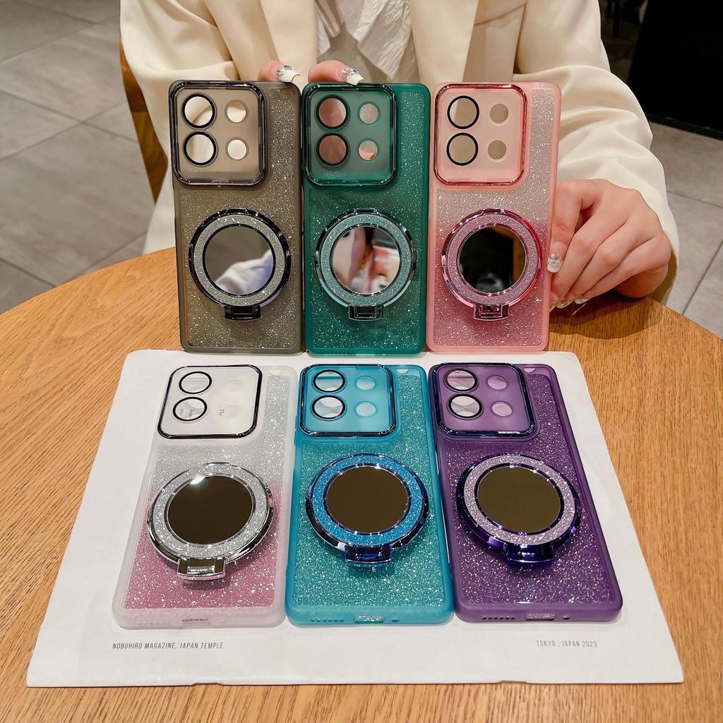 For Moto Edge 70 Fusion+ 60 50 Ultra Pro NEO G67 G77 G17 G86 Power G56 G66Y/J G06 Glitter Silicone Case Ring Mirror Stand Cover