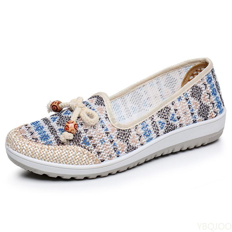 Women's cloth Shoes 2026 Summer New Lazy footwear Casual breathable mom shoes Shallow mouth ethnic style Ladies flats Zapatos