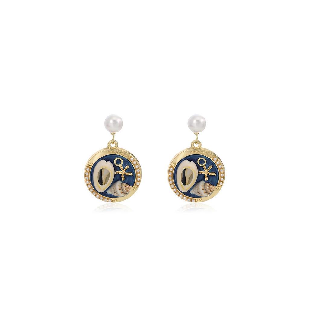 French Vintage Pearl & Conch Drop Earrings