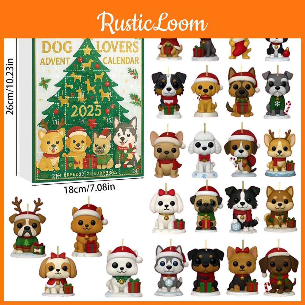 Adventskalender für Hundeliebhaber mit Acryl-Weihnachtsbaumschmuck zum Verschenken in der Weihnachtszeit