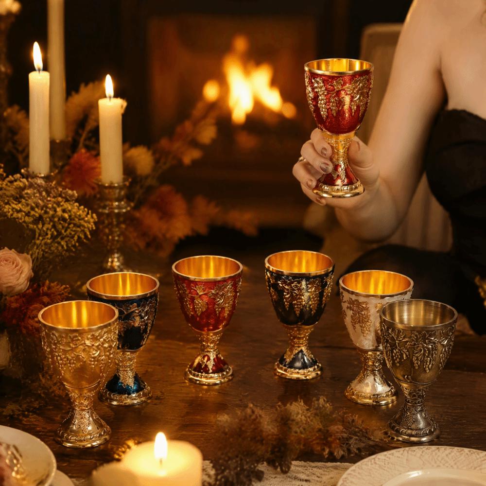 Decorative Grape Wine Glasses European Style Vodka Goblet Liquor Glass Vintage Metal Wine Cup Gift
