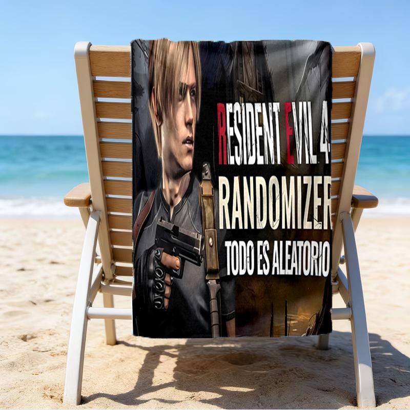 proof beach towel with a Resident Evil Leon S. Kennedy2 pattern - soft,absorbent,quick-drying,machine washable - perfect for swimming,camping,bathing