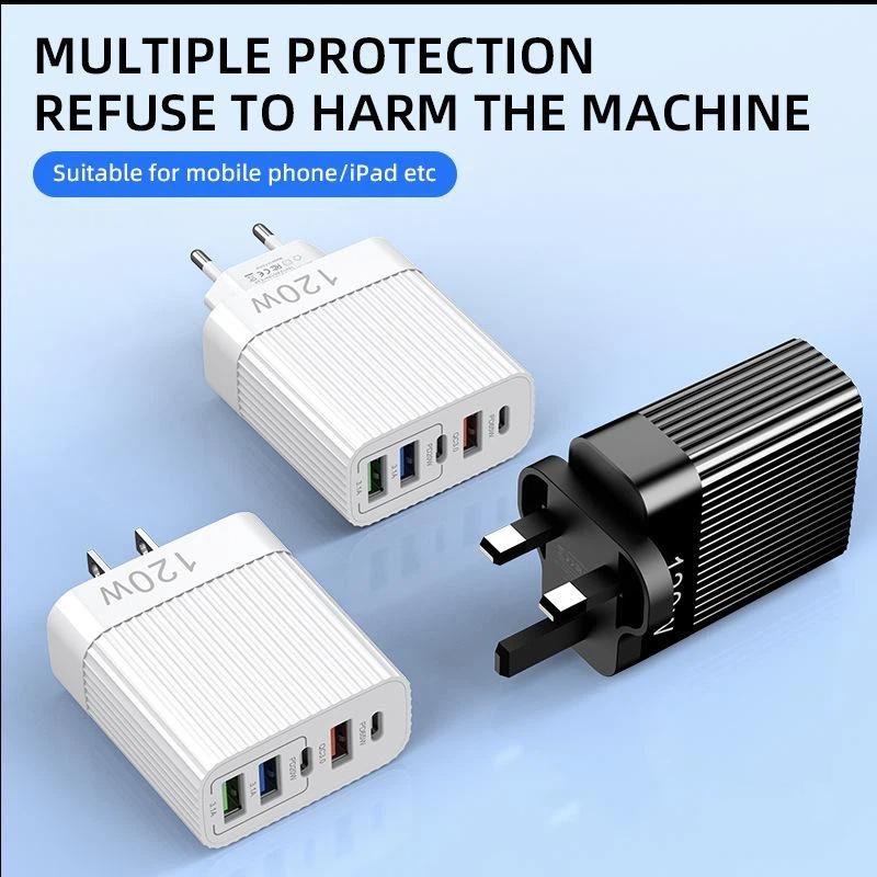 120W Schnellladegerät Mit 3 USB-A Und 2 USB-C Ports Hohe Ladegeschwindigkeit Für Reisen Home-Office-Nutzung Für Smartphones Tablets