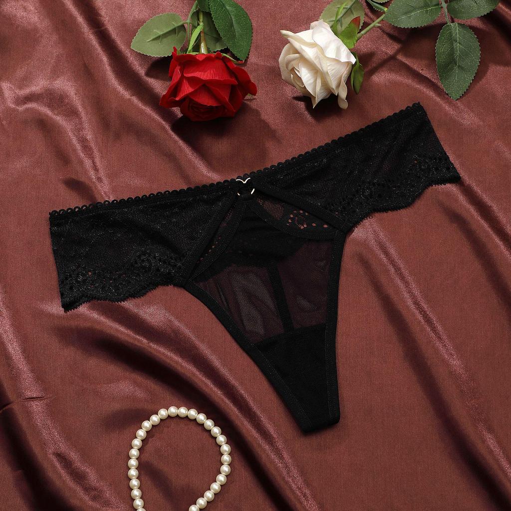 Peach Butt Sexy Lace Low Waist Heart Thong - Plus Size Transparent Panties for Women