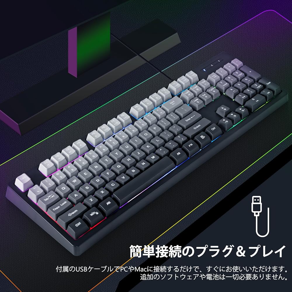 HUO JI Gaming Keyboard with Wired Numpad, 104 Keys, US Layout, Quiet Design, Mechanical Style, N ...
