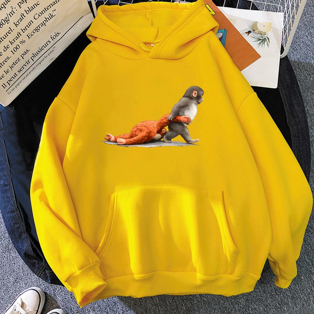 Punch Monkey Graphic Hoodies Cute Humor Animal Shirt Unisex Casual Sweatshirt Comfortable Clothes Comic Pullovers