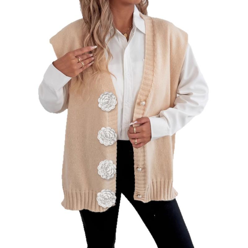 Womens Winter Vest Pearl Button Loose Casual Open Front Cardigan Sweater M107800