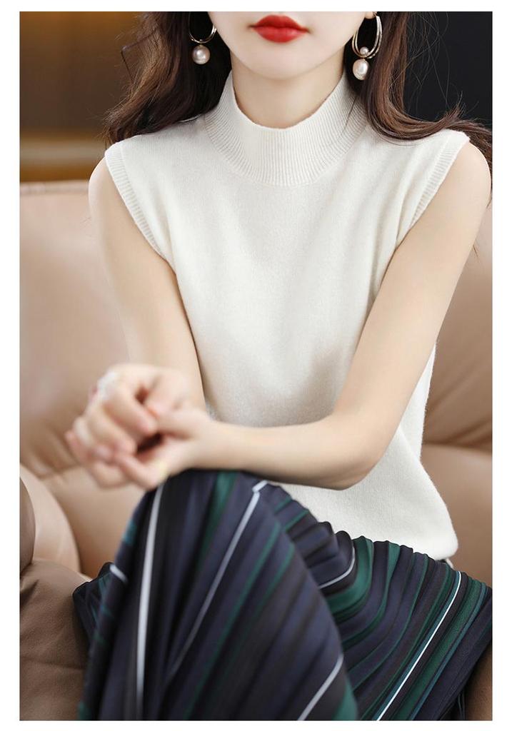 22 Autumn/Winter 100% Pure Cashmere Women's Sleeveless Vest with Half-High Neck