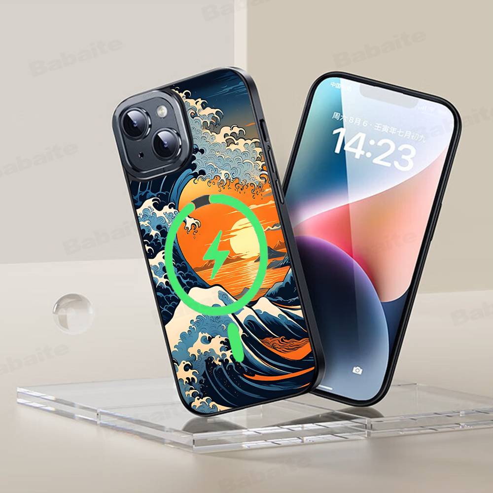 Kanagawa Great Wave Anime Phone Case Magnetic Case For IPhone 16 14 13 12 11 15 Pro Max Plus For Magsafe Wireless Charge Cover