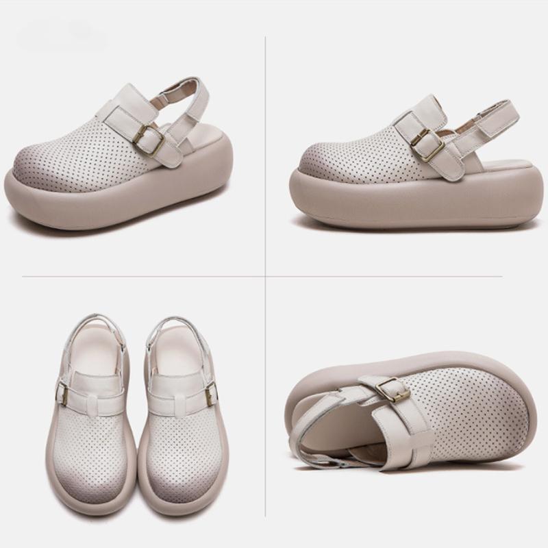 Johnature Retro-Sandalen mit runder Zehenpartie, atmungsaktiv, dicke Sohle, lässig, vielseitig, flache Plateauschuhe für Damen