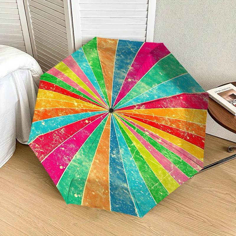 Colorful Rainbow Umbrella - Auto Open Close, Foldable Design, Outdoor Festival Gift for Fans and Travelers1121068a