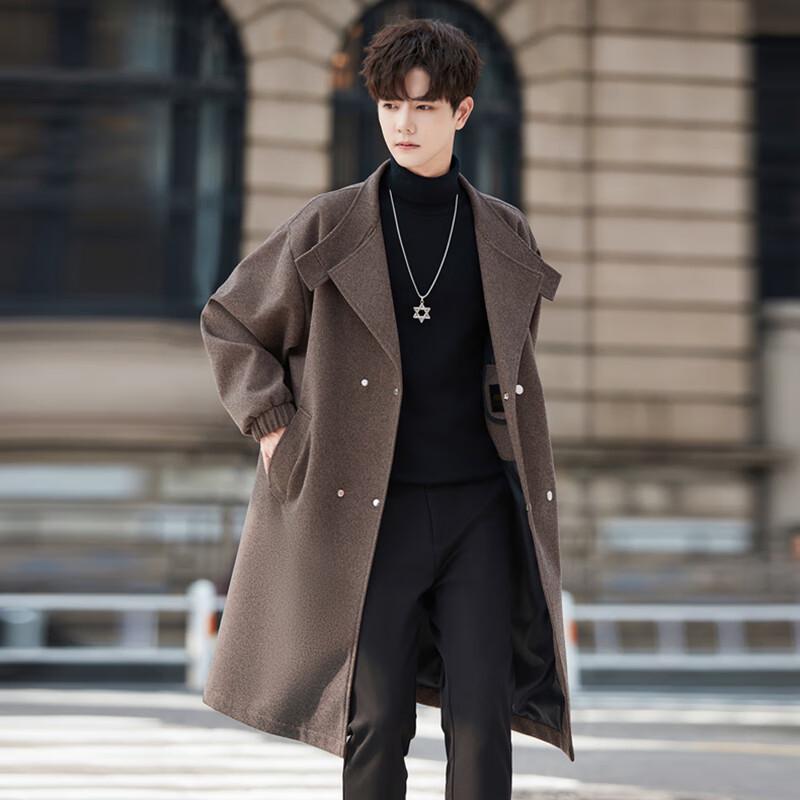 ROMON Men's Double-Breasted Mid-Length Trench Coat
