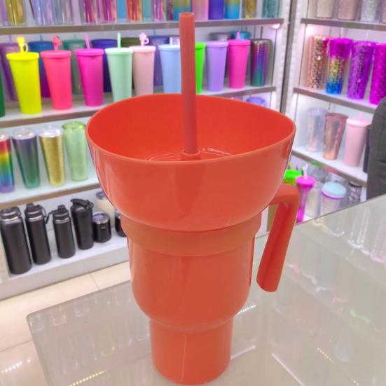 Snack And Drink Cup with Straw Lightweight Stadium Tumbler Portable Reusable Snack Tumbler Bowl for Family Gatherings Picnics