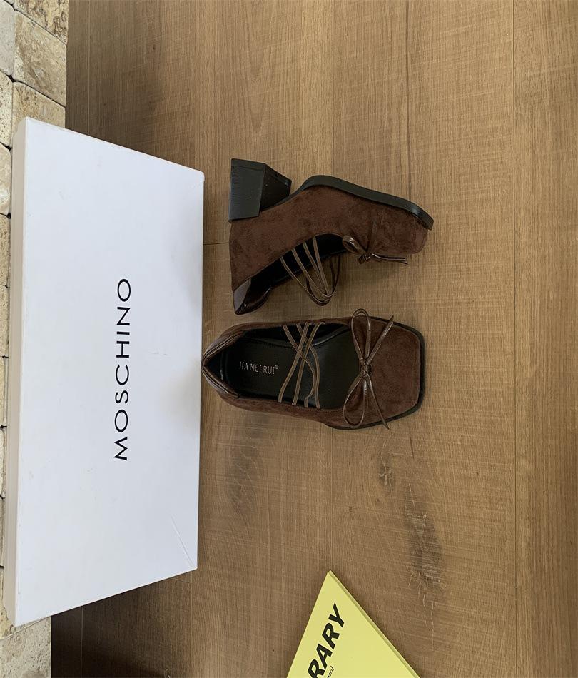 French single shoes women's thick heels are beautiful and not tired, high heels ballet shoes retro bow Mary Jane shoes black