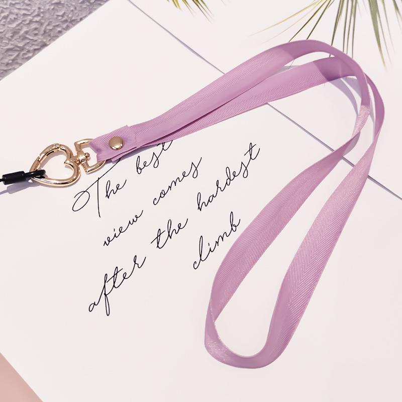 

2pcs Peach Heart Buckle Mobile Phone Lanyard Long Detachable Buckle Webbing Rope Key Work Badge Card Sleeve Lanyard
