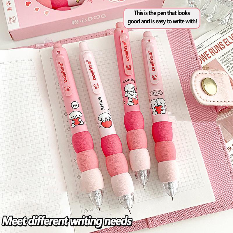 4Pcs/Lot Coffee Bear Press Pen Black Ink 0.5Mm Spliced Sponge Sheath Neuter Pen