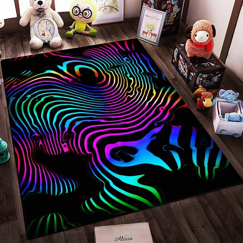 Psychedelic Rainbow Line Art Carpet with Black Background Design Suitable for use as an anti-slip for living room bedroom sofas
