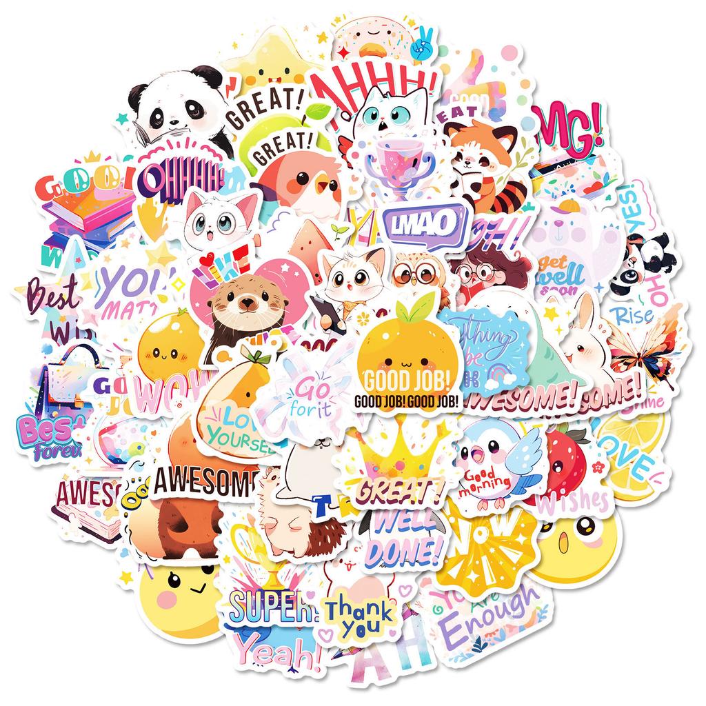 50 Uroczych Wzorów Kreskówkowych Tekst w Połączeniu z Naklejkami Nagradzającymi Ucznia Mieszane Naklejki