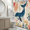 Whale Underwater Shower Curtain – Ocean Scene, Blue Whale, Coral Fish & Sea Plants, Hand-Drawn Style, Polyester