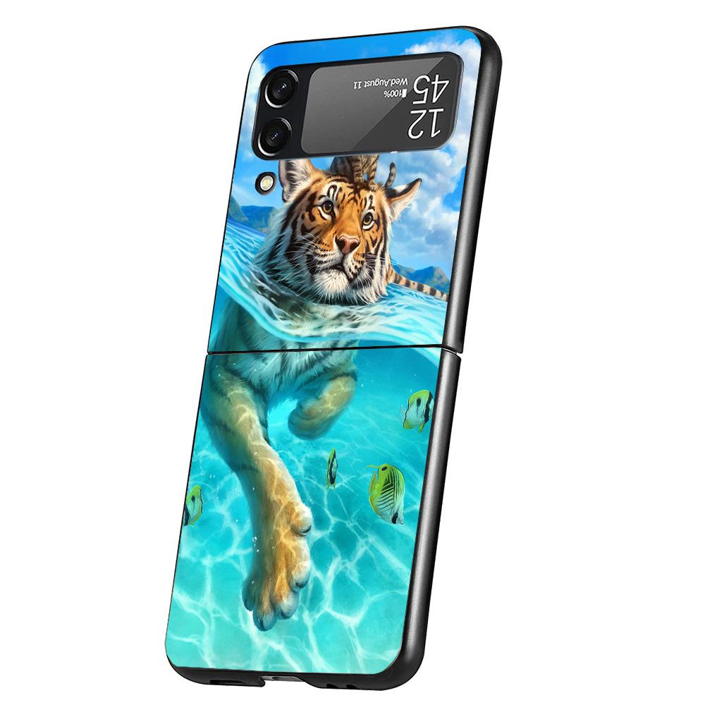 Cool Animal Big Cat Tiger Cover Phone Case For Samsung Galaxy Z Flip 7 6 5 4 3 5G Flip7 Flip6 Flip5 Flip4 Flip3 Black Fundas She
