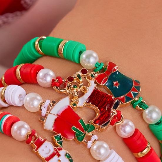 Christmas Bracelets for Women Handmade Clay Beads Stretch Bracelet Holiday Friendship Jewelry Gifts Stocking Stuffers for Xmas Party Favors