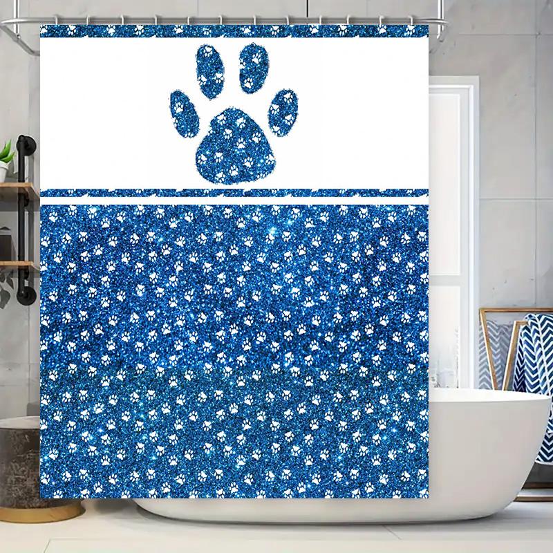 

Blue Paw Print Shower Curtain Waterproof Fabric Bath Mat Decor for Dog Lovers Home Bathroom Accessories 90x180cm