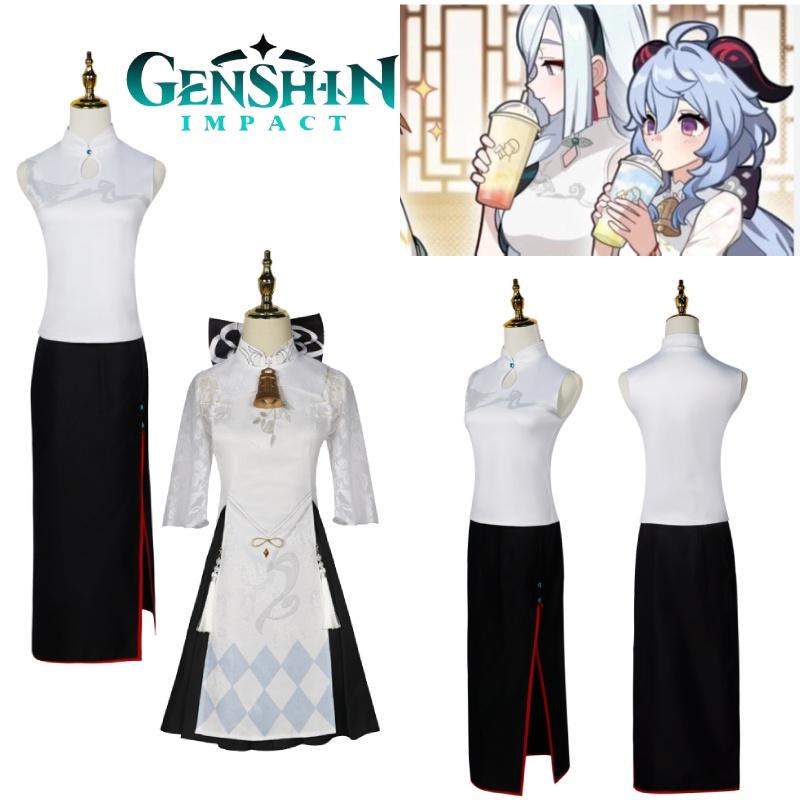 Original Genshin Impact Amber Tea Collaboration Cosplay Costume Vintage Cheongsam Outfit For Anime Exhibition