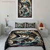 Pike Fishing Art Set Wall Decor Multiple Sizes kid's And adults' Bedroom Exquisite 3PC Bedding set, Gift