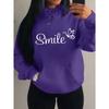 Smile Font Language Butterfly Pattern Hoody For Women Sport Pocket Clothing Cute Multicolor Streetwear Fashion Hoodies