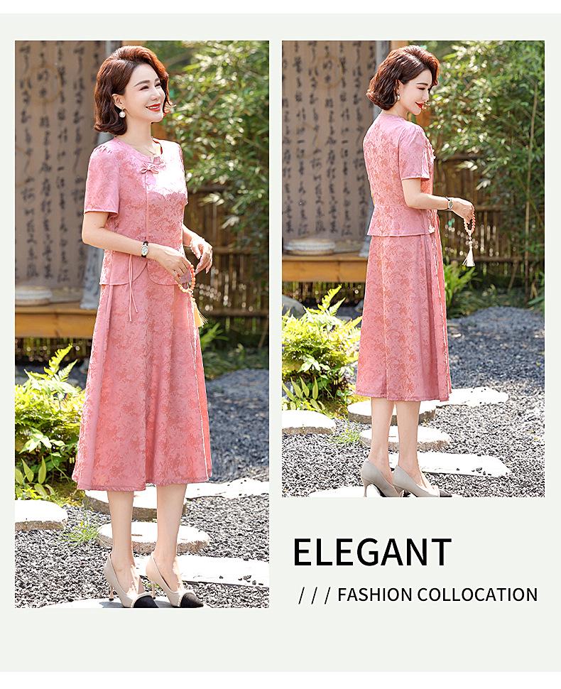 2025 Naujo stiliaus elegantiška vasarinė suknelė vidutinio amžiaus ir vyresnio amžiaus moterims: Dirbtinio dviejų dalių kiniško dizaino