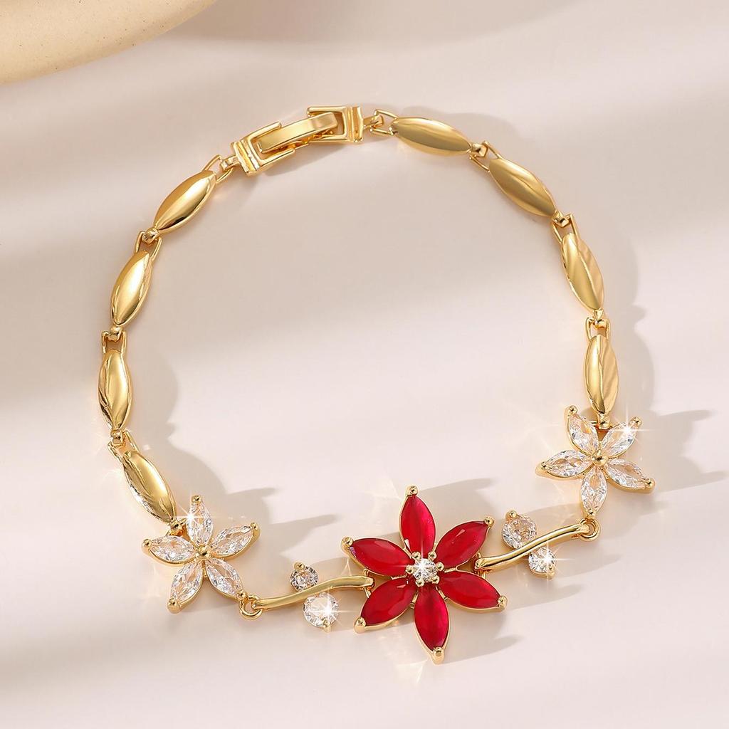 Bracelet Feuille Plaqué Or avec Incrustations de Zircon Hachuré et de Diamant