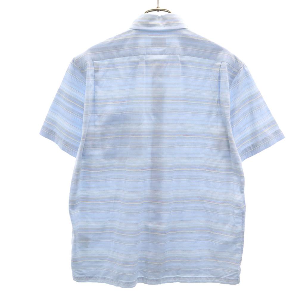 LACOSTE made in Japan Border Pattern Short sleeve shirt 3 Blue Men's Used