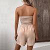 Summer Vacation Style Solid Color Strapless High Waist Jumpsuit Shorts, Fashion Design European American Casual Romper for Women Crossborder
