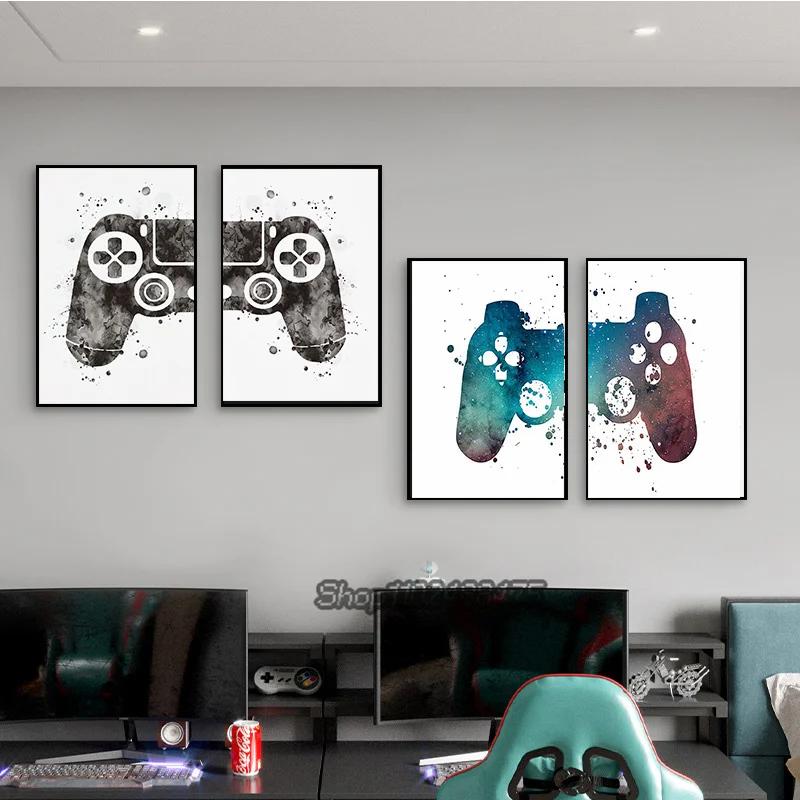 Leinwandgemälde Spiel Spielzimmer Gamepad Abstrakt Poster und Drucke Wandkunst Bilder Gamer Geschenk für Jungen Kinderzimmer Dekor