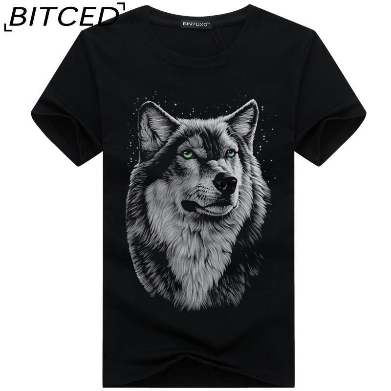 BITCED Kortermet t-skjorte i bomull for menn mote løs halvermet skjorte med trykt medfølende skjorte