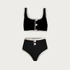 Black & White Minimalist High-End Split Swimsuit for Women with Button Decoration - 2024 Little Fragrance Style.