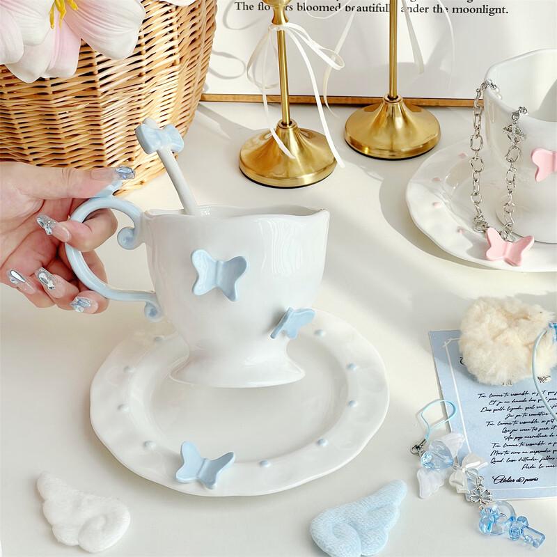 Bow Ceramic Coffee Cup and Saucer Set