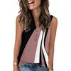 Women's Casual Fashion Summer Color Block Stitched Print Tank Top V-neck Sleeveless Button Top