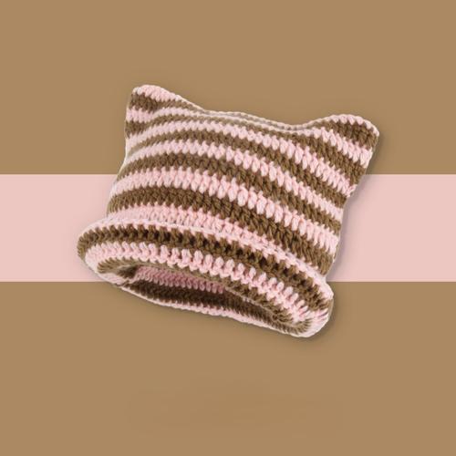 Women's Beanie Hat Ins Little Devil Colorful Striped Knitted Wool Cap Autumn and Winter Crochet Cat Ears Pointed Pullover Hats